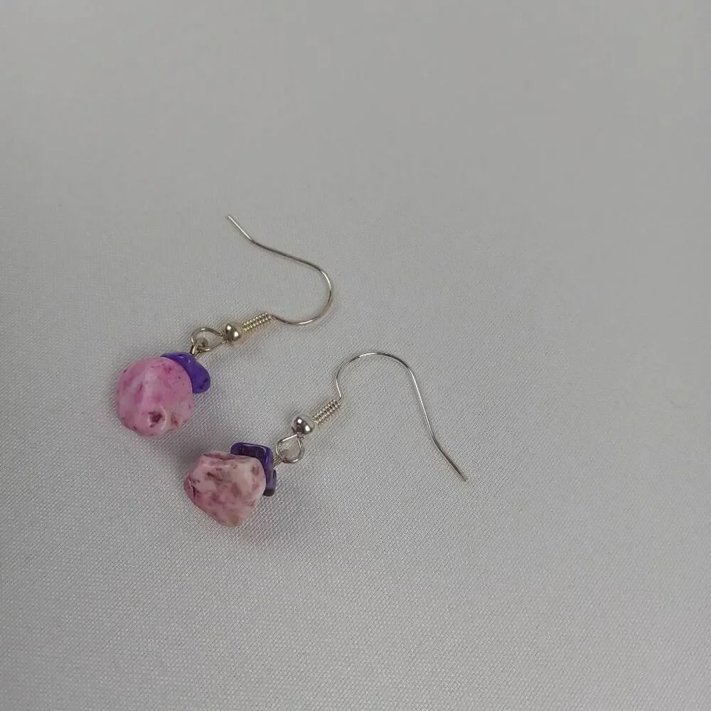 5/$25 CLEARANCE Pink purple stone chip earrings casual bohemian bohochic western - Picture 3 of 5